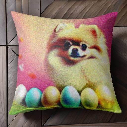 イースターエッグ ポメラニアン ピンク背景 犬 春 クッションカバー 45×45cm アニマル柄 おしゃれ 可愛..