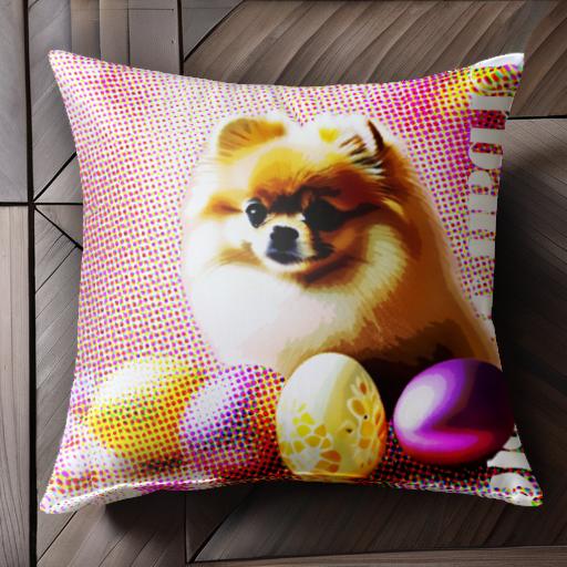 イースターエッグ ポメラニアン カラフル アーバン クッションカバー 45×45cm アニマル柄 おしゃれ 可愛い クッション本体付き 正方形 ..