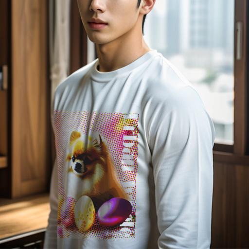 長袖Tシャツ 人間用 メンズ 秋春夏 プリント レジャー アウトドア カジュアル かわいい 犬ファン イースターエッグ ポメラニアン カラフル アーバン