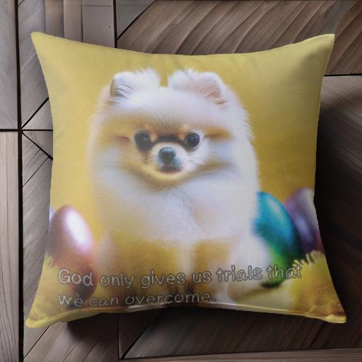 カラフルな卵 ポメラニアン 黄色い背景 クッションカバー 45×45cm アニマル柄 おしゃれ 可愛い クッション本体付き 正方形 犬ファン