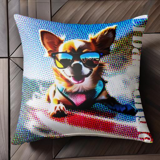 サングラス チワワ 色鮮やか 波乗り カラフル アート クッションカバー 45×45cm アニマル柄 おしゃれ 可愛い クッション本体付き 正方形 犬ファン