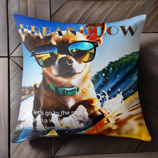 サングラス チワワ サーフィン 波 海 青空 クッションカバー 45×45cm アニマル柄 おしゃれ 可愛い クッション本体付き 正方形 犬ファン