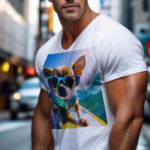 Tシャツ メンズ キッズ 犬ファン 半袖 春夏 犬柄 プリント カジュアル かわいい 人間用 フィットネス ダンス サングラス チワワ サーフボード 波 海