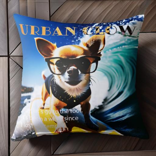 サングラス チワワ サーフボード 波 海 クッションカバー 45×45cm アニマル柄 おしゃれ 可愛い クッション本体付き 正方形 犬ファン