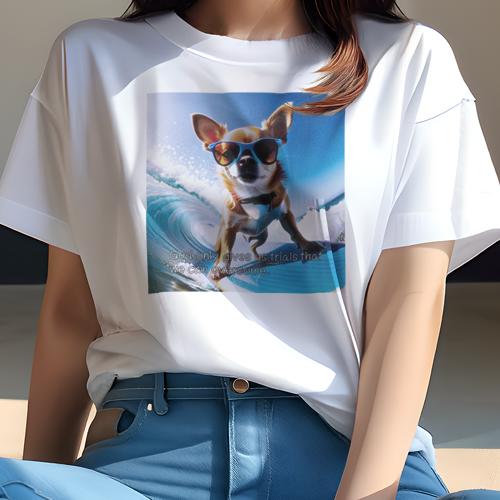 Tシャツ レディース 犬ファン 半袖 春夏 犬柄 プリント カジュアル かわいい 人間用 フィットネス ダンス サングラス チワワ サーフィン 青空 波 ビーチ Tシャツ レディース 犬ファン 半袖 春夏 犬柄 プリント カジュアル かわいい 人間用 フィットネス ダンス サングラス チワワ サーフィン 青空 波 ビーチ