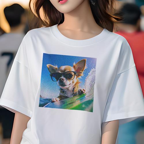 Tシャツ レディース 犬ファン 半袖 春夏 犬柄 プリント カジュアル かわいい 人間用 フィットネス ダンス サングラス チワワ サーフィン 青空 海 Tシャツ レディース 犬ファン 半袖 春夏 犬柄 プリント カジュアル かわいい 人間用 フィットネス ダンス サングラス チワワ サーフィン 青空 海