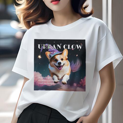 Tシャツ レディース 犬ファン 半袖 春夏 犬柄 プリント カジュアル かわいい 人間用 フィットネス ダンス 帽子 コーギー 星 空 雲