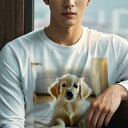 長袖Tシャツ 人間用 メンズ 秋春夏 プリント レジャー アウトドア カジュアル かわいい 犬ファン ゴールデンレトリバー 子犬 リラックス