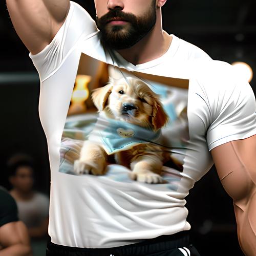 Tシャツ メンズ キッズ 犬ファン 半袖 春夏 犬柄 プリント カジュアル かわいい 人間用 フィットネス ダンス バンダナ ゴールデンレトリバー ベッド ランプ