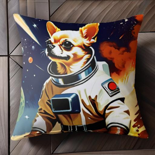 宇宙服 チワワ 宇宙 ロケット 惑星 クッションカバー 45×45cm アニマル柄 おしゃれ 可愛い クッション本體付き 正方形 犬ファン