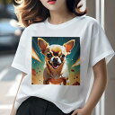 Tシャツ レディース 犬ファン 半袖 春夏 犬柄 プリント カジュアル かわいい 人間用 フィットネス ダンス 宇宙 チワワ キラキラ アート(4)