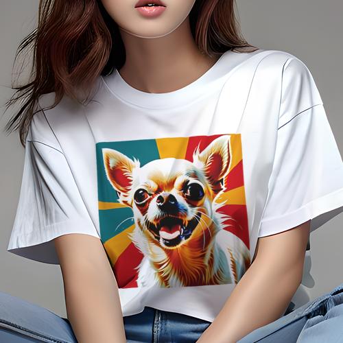 Tシャツ レディース 犬ファン 半袖 春夏 犬柄 プリント カジュアル かわいい 人間用 フィットネス ダンス ポップアート チワワ カラフル 元気