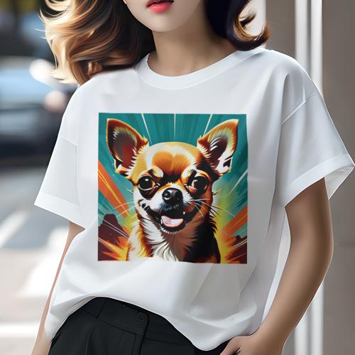 Tシャツ レディース 犬ファン 半袖 春夏 犬柄 プリント カジュアル かわいい 人間用 フィットネス ダンス カラフル チワワ ポップアート 輝く 元気 Tシャツ レディース 犬ファン 半袖 春夏 犬柄 プリント カジュアル かわいい 人間用 フィットネス ダンス カラフル チワワ ポップアート 輝く 元気