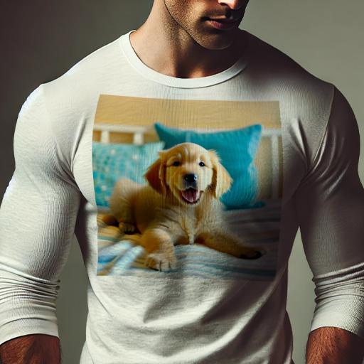 長袖Tシャツ 人間用 メンズ 秋春夏 プリント レジャー アウトドア カジュアル かわいい 犬ファン ベッド ゴールデンレトリバー 枕 室内 幸せな犬 リラックス