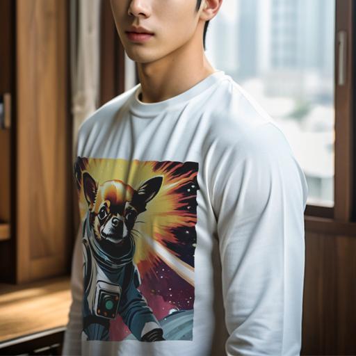 長袖Tシャツ 人間用 メンズ 秋春夏 プリント レジャー アウトドア カジュアル かわいい 犬ファン 宇宙服 チワワ 宇宙 爆発 星 宇宙旅行