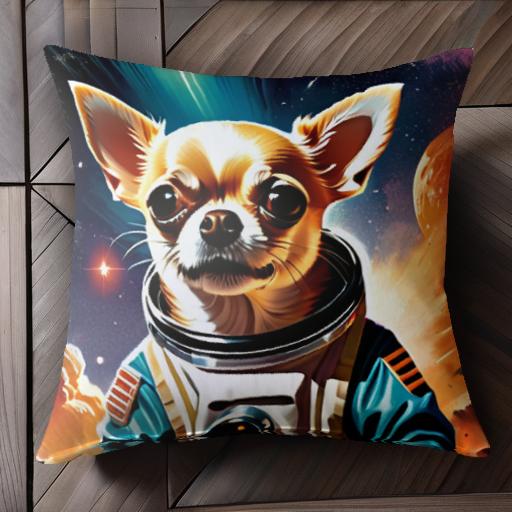 宇宙 チワワ 宇宙服 惑星 星 クッションカバー 45×45cm アニマル柄 おしゃれ 可愛い クッション本体付き 正方形 犬ファン