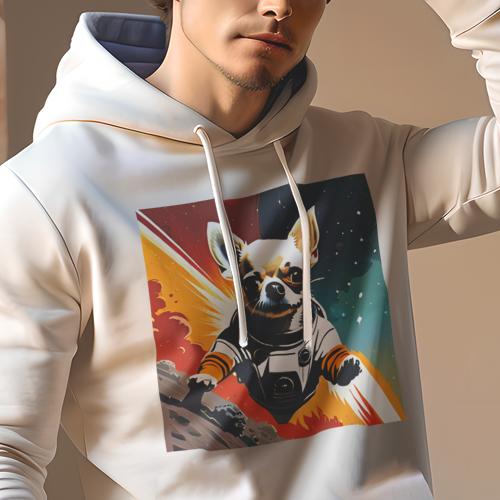 楽天フロントップ楽天市場店パーカー 人間用 メンズ 秋春夏 プリント レジャー ポケットレス プルオーバーパーカー カジュアル かわいい 犬ファン 宇宙 チワワ ロケット 星 スペース アストロノート