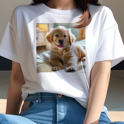 Tシャツ レディース 犬ファン 半袖 春夏 犬柄 プリント カジュアル かわいい 人間用 フィットネス ダンス ベッド ゴールデンレトリバー 照明 室内 Tシャツ レディース 犬ファン 半袖 春夏 犬柄 プリント カジュアル かわいい 人間用 フィットネス ダンス ベッド ゴールデンレトリバー 照明 室内