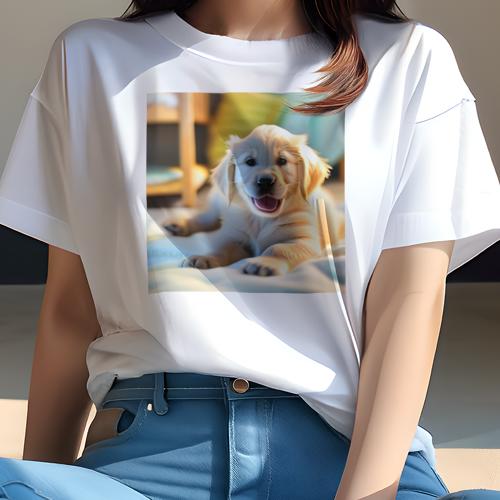 Tシャツ レディース 犬ファン 半袖 春夏 犬柄 プリント カジュアル かわいい 人間用 フィットネス ダンス かわいい ゴールデンレトリバー 幸せ 屋内 子犬 笑顔 Tシャツ レディース 犬ファン 半袖 春夏 犬柄 プリント カジュアル かわいい 人間用 フィットネス ダンス かわいい ゴールデンレトリバー 幸せ 屋内 子犬 笑顔