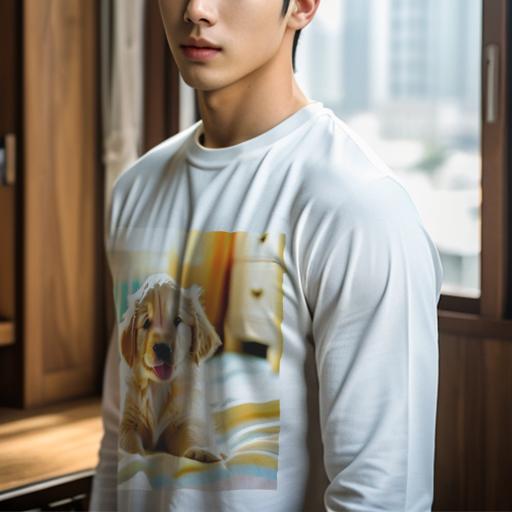 長袖Tシャツ 人間用 メンズ 秋春夏 プリント レジャー アウトドア カジュアル かわいい 犬ファン ベッド ゴールデンレトリバー 赤ちゃん犬 幸せ 日差し