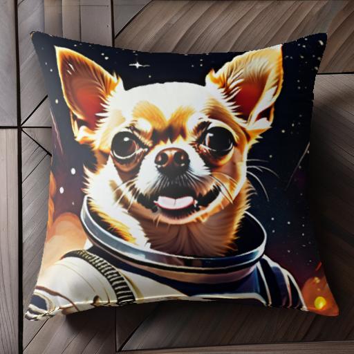 宇宙 チワワ 宇宙服 フィクション かわいい アート クッションカバー 45×45cm アニマル柄 おしゃれ 可愛い クッション本體付き 正方形 犬ファン