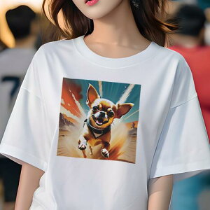 Tシャツ レディース 犬ファン 半袖 春夏 犬柄 プリント カジュアル かわいい 人間用 フィットネス ダンス 爆発 チワワ 砂漠 空