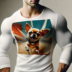 長袖Tシャツ 人間用 メンズ 秋春夏 プリント レジャー アウトドア カジュアル かわいい 犬ファン 爆発 チワワ 砂漠 空