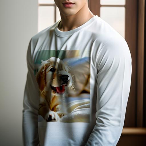 長袖Tシャツ 人間用 メンズ 秋春夏 プリント レジャー アウトドア カジュアル かわいい 犬ファン ベッド ゴールデンレトリバー 笑顔