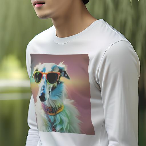 楽天フロントップ楽天市場店長袖Tシャツ 人間用 メンズ 秋春夏 プリント レジャー アウトドア カジュアル かわいい 犬ファン サングラス ボルゾイ カラフル アクセサリー 虹色 おしゃれ