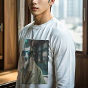 長袖Tシャツ 人間用 メンズ 秋春夏 プリント レジャー アウトドア カジュアル かわいい 犬ファン サングラス ボルゾイ コート 都市 車