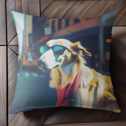 サングラス ボーダーコリー マフラー 都市 通り クッションカバー 45×45cm アニマル柄 おしゃれ 可愛い クッション本体付き 正方形 犬ファン