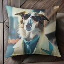 サングラス ボルゾイ ジャケット 都市 クッションカバー 45×45cm アニマル柄 おしゃれ 可愛い クッション本体付き 正方形 犬ファン