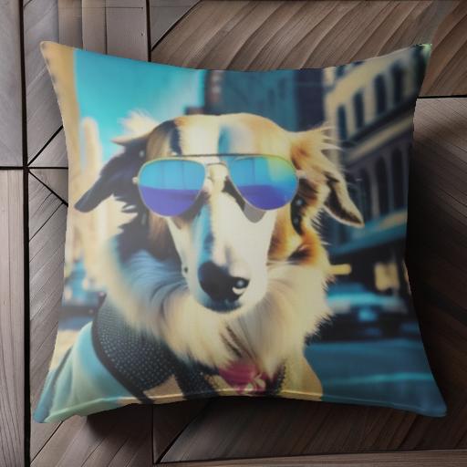 サングラス ボーダーコリー 街 ビル ファッション クッションカバー 45×45cm アニマル柄 おしゃれ 可愛..