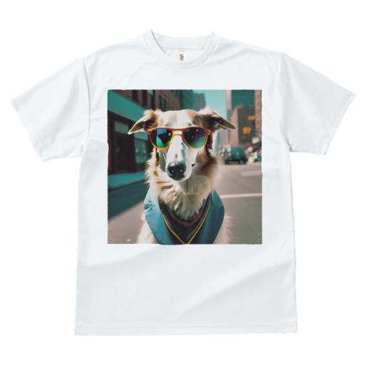 Tシャツ レディース 犬ファン 半袖 春夏 犬柄 プリント カジュアル かわいい 人間用 フィットネス ダンス サングラス ボルゾイ 街 ネクタイ