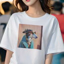 Tシャツ レディース 犬ファン 半袖 春夏 犬柄 プリント カジュアル かわいい 人間用 フィットネス ダンス サングラス ボルゾイ コート オシャレ 背景