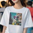 Tシャツ レディース 犬ファン 半袖 春夏 犬柄 プリント カジュアル かわいい 人間用 フィットネス ダンス サングラス ボルゾイ 黄色いコート 街