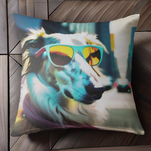 サングラス ボーダーコリー 都会 歩道 クッションカバー 45×45cm アニマル柄 おしゃれ 可愛い クッション本体付き 正方形 犬ファン