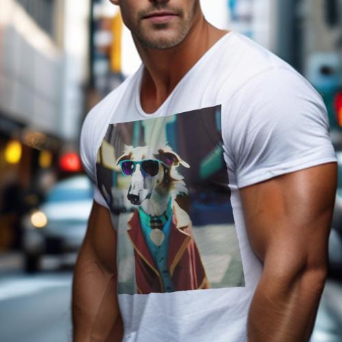 Tシャツ メンズ キッズ 犬ファン 半袖 春夏 犬柄 プリント カジュアル かわいい 人間用 フィットネス ダンス サングラス ボルゾイ コート 街 人々 建物