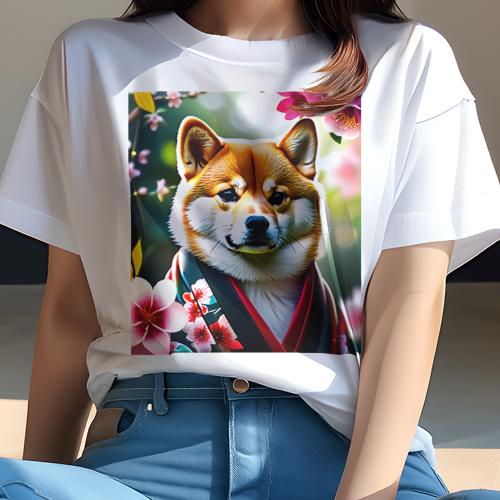 Tシャツ レディース 犬ファン 半袖 春夏 犬柄 プリント カジュアル かわいい 人間用 フィットネス ダンス 桜 柴犬 着物 花 Tシャツ レディース 犬ファン 半袖 春夏 犬柄 プリント カジュアル かわいい 人間用 フィットネス ダンス 桜 柴犬 着物 花