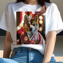 Tシャツ レディース 犬ファン 半袖 春夏 犬柄 プリント カジュアル かわいい 人間用 フィットネス ダンス 和服 柴犬 提灯 和風 ボケ効果