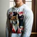 長袖Tシャツ 人間用 メンズ 秋春夏 プリント レジャー アウトドア カジュアル かわいい 犬ファン 桜 柴犬 和服 花
