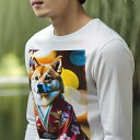 長袖Tシャツ 人間用 メンズ 秋春夏 プリント レジャー アウトドア カジュアル かわいい 犬ファン 桜 柴犬 着物 和服 背景のボケ