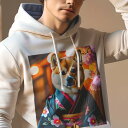 パーカー 人間用 メンズ 秋春夏 プリント レジャー ポケットレス プルオーバーパーカー カジュアル かわいい 犬ファン 着物 柴犬 桜 日本の装飾 光 夜