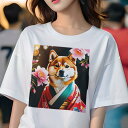 Tシャツ レディース 犬ファン 半袖 春夏 犬柄 プリント カジュアル かわいい 人間用 フィットネス ダンス 着物 柴犬 花 和風