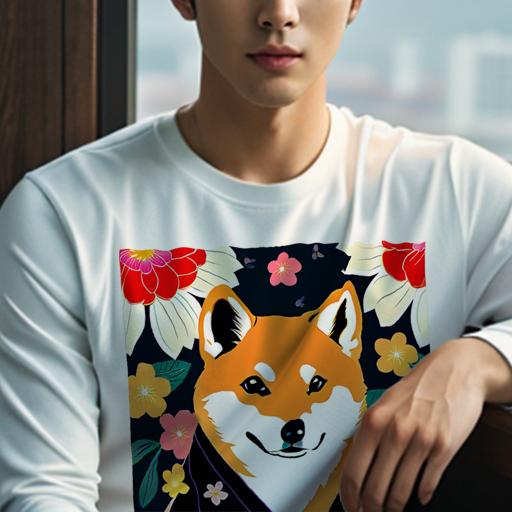 長袖Tシャツ 人間用 メンズ 秋春夏 プリント レジャー アウトドア カジュアル かわいい 犬ファン 花 柴犬 葉