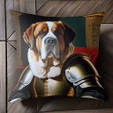 鎧 セントバーナード ウッドカービング 赤い布 クッションカバー 45×45cm アニマル柄 おしゃれ 可愛い クッション本体付き 正方形 犬フ..