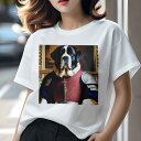 Tシャツ レディース 犬ファン 半袖 春夏 犬柄 プリント カジュアル かわいい 人間用 フィットネス ダンス 騎士 セントバーナード 鎧 剣 伝統 宮殿(4)