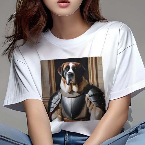 Tシャツ レディース 犬ファン 半袖 春夏 犬柄 プリント カジュアル かわいい 人間用 フィットネス ダンス アーマー セントバーナード 鎧