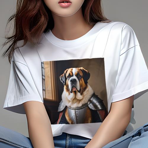 Tシャツ レディース 犬ファン 半袖 春夏 犬柄 プリント カジュアル かわいい 人間用 フィットネス ダンス 鎧 セントバーナード 窓 室内