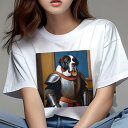 Tシャツ レディース 犬ファン 半袖 春夏 犬柄 プリント カジュアル かわいい 人間用 フィットネス ダンス 騎士 セントバーナード 鎧 絵画 犬